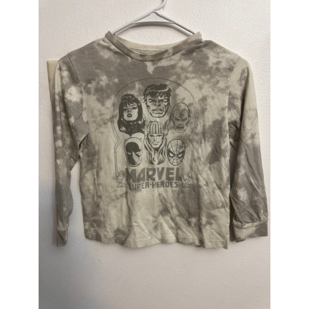 Marvel Super-Heroes Tie Dye Long Sleeve Graphic T-Shirt Kids Size S 6/7 Grey (G)